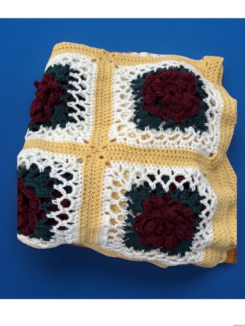 Handmade Crocheted Square granny rose floral grandma core blanket throw
